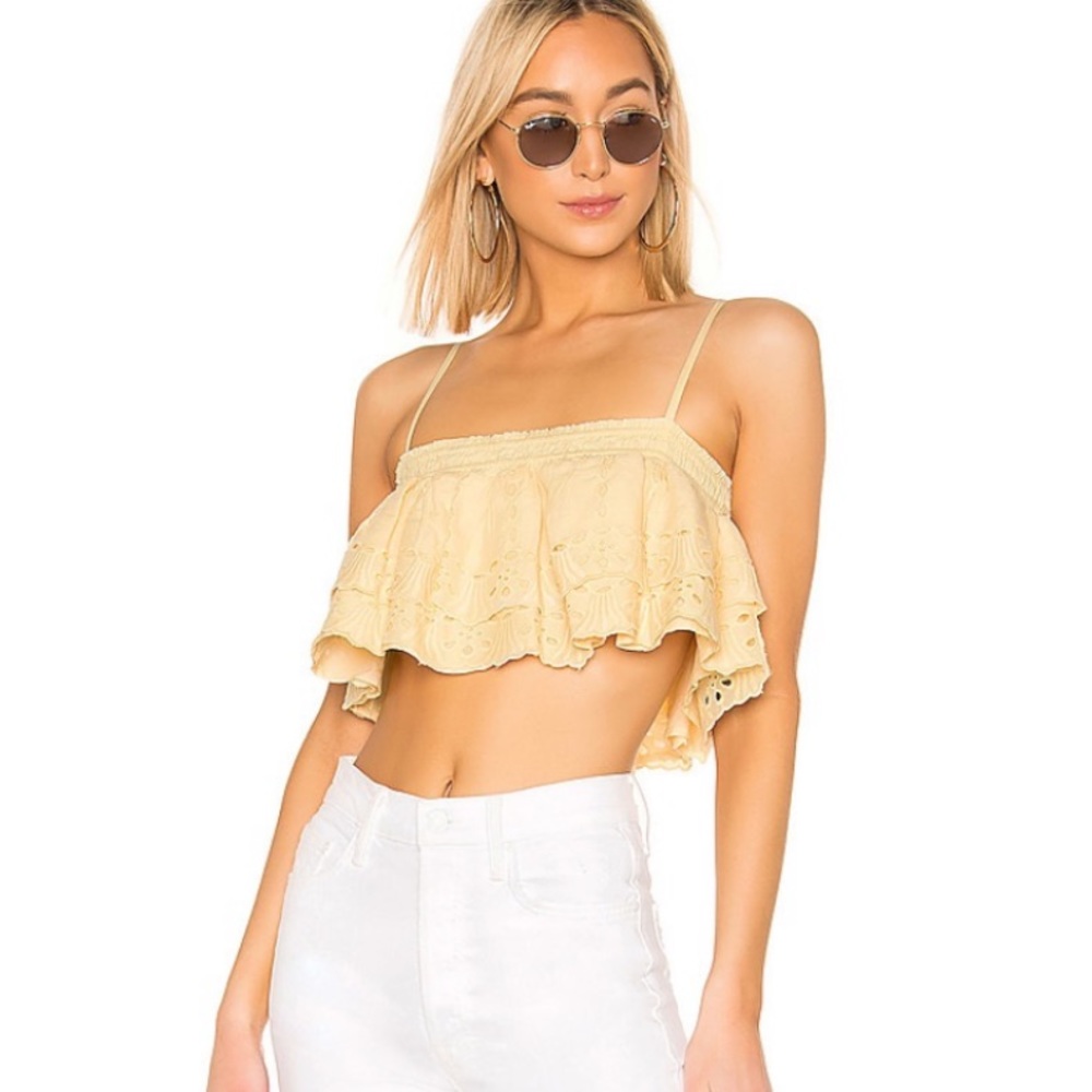TULAROSA Yellow Ruffled Crop Top